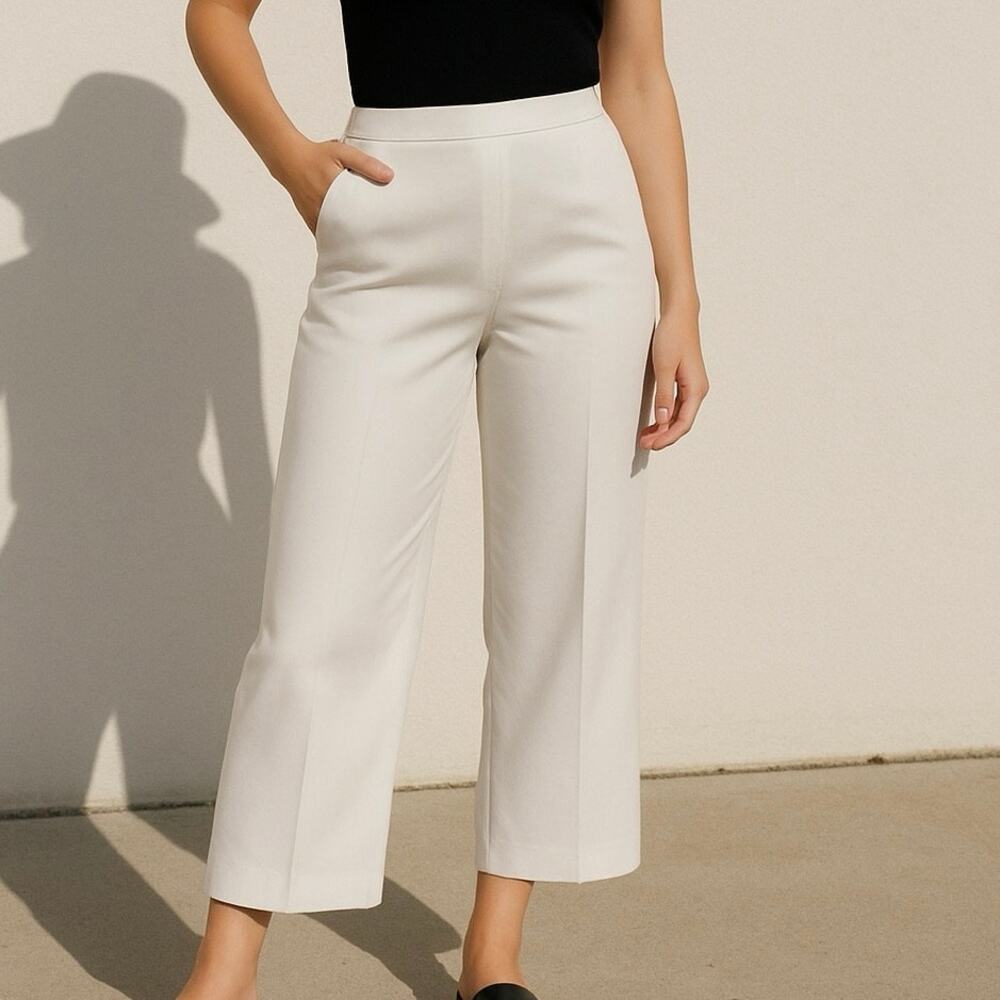Vintage White Cropped Wide Leg Pants Women’s Size XL High Rise 90s Minimalist